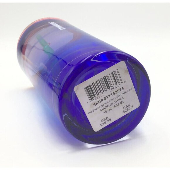 2022 Starbucks Ocean Spray 18 oz. Glass Cold Tumbler Lid Straw Blue Transparent - Picture 4 of 5